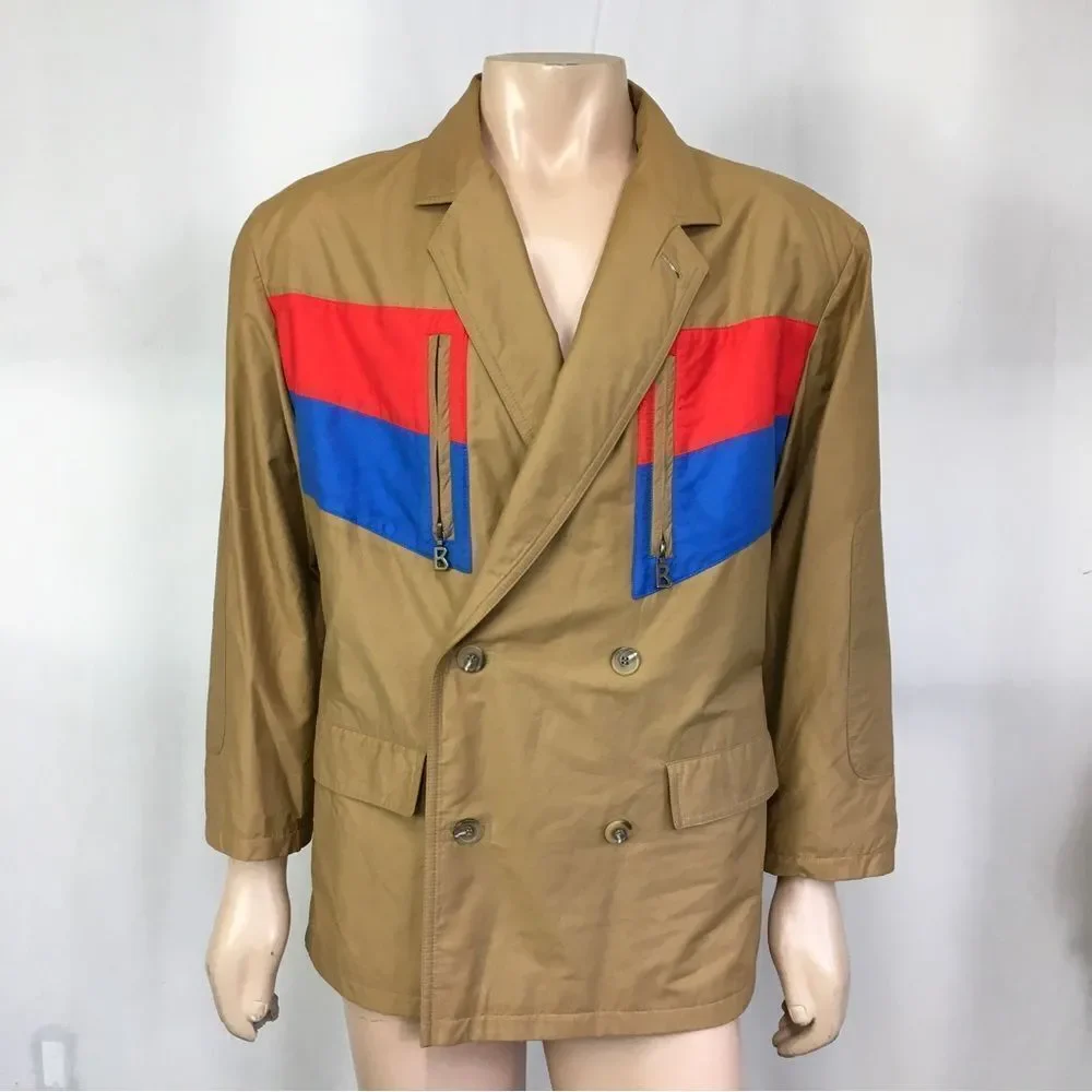 Bogner Men's Double Breasted Notch Lapel Collar Pea Coat Jacket Camel Brown  S